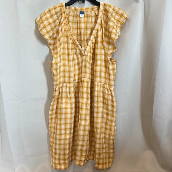 Old Navy Dress Large Plaid Retro Prairie Flutter Sleeve Pockets Western 18692 - Picture 1 of 8